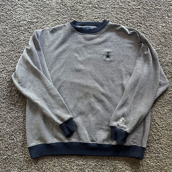 Vintage 90s Starter Dallas Cowboys Sweatshirt Crewneck Pullover Blue Gray Mens L - Picture 1 of 7